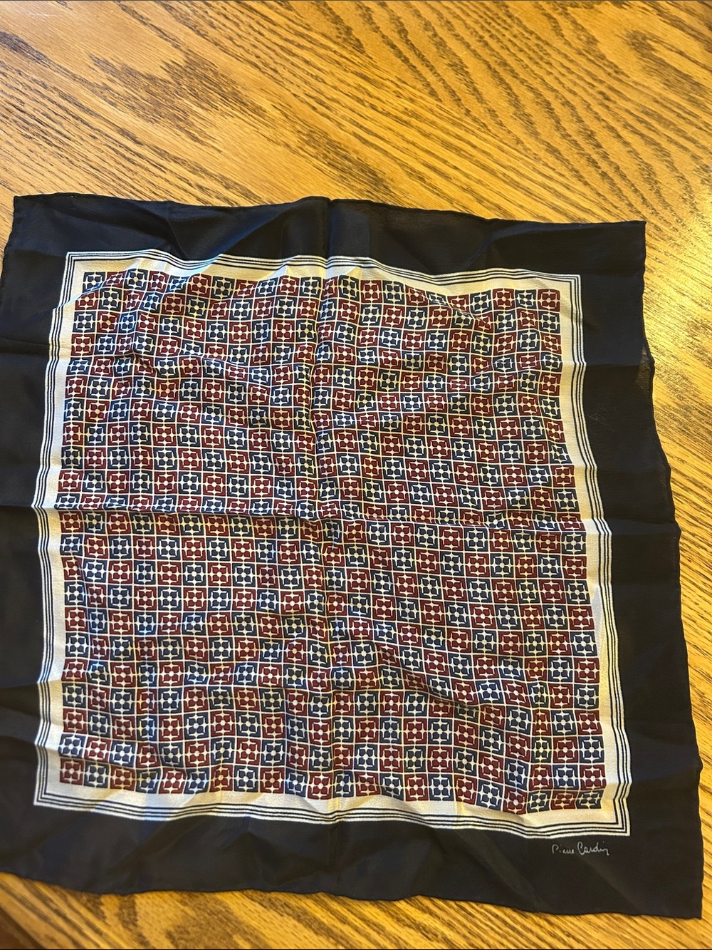 Pierre Cardin Black, Red, Blue Geometric Silk Scarf